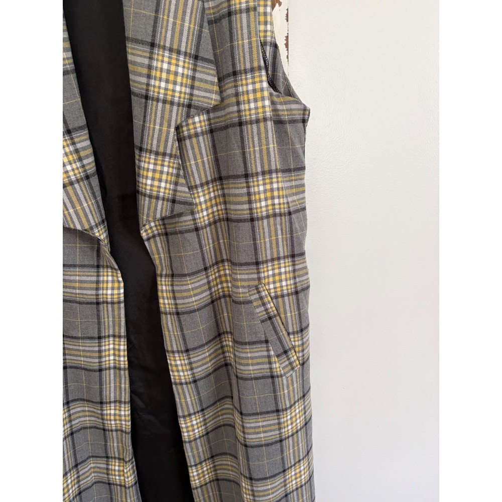 Plaid Long Open Sleeveless Vest Blazer Maxi L/XL - Picture 4 of 10
